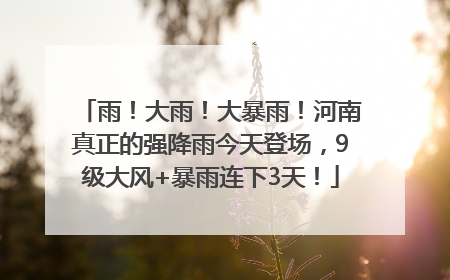 雨！大雨！大暴雨！河南真正的强降雨今天登场，9级大风+暴雨连下3天！