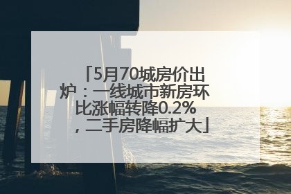5月70城房价出炉：一线城市新房环比涨幅转降0.2%，二手房降幅扩大
